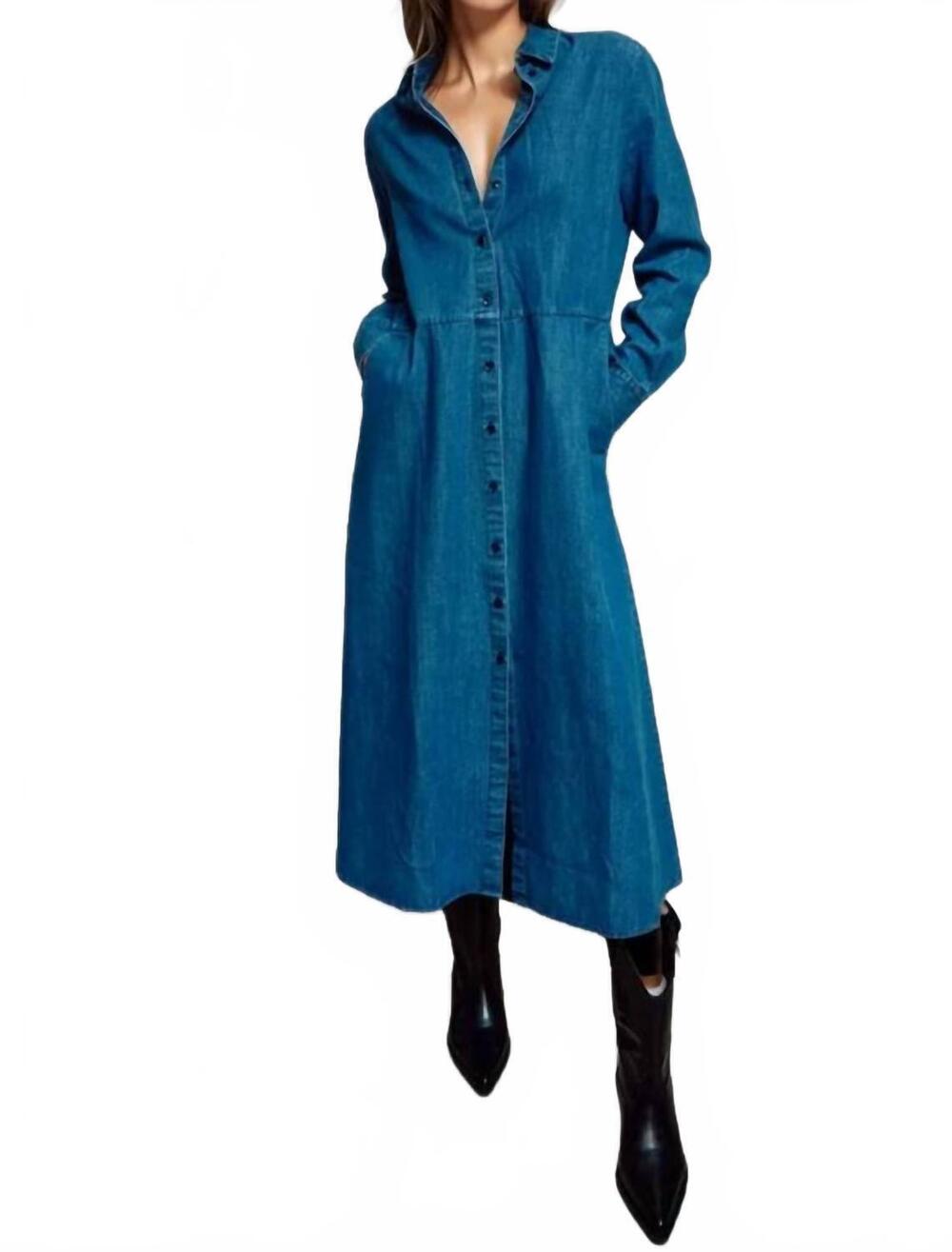 NEW LARA DAISY button down long sleeves shirt dress in blue
